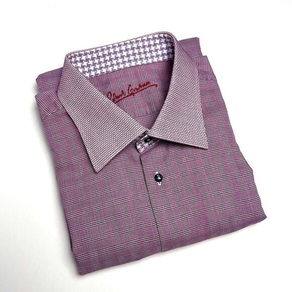 ROBERT GRAHAM Button Up Shirt Cotton Lilac Plaid Contrast Cuff Collar XL-44-17,5 - Picture 2 of 13